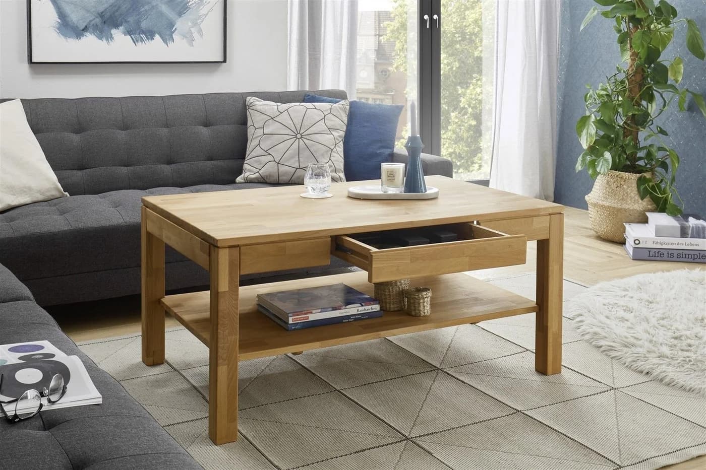 freiraum Couchtisch SALEM Massivholz Kernbuche mit Schublade