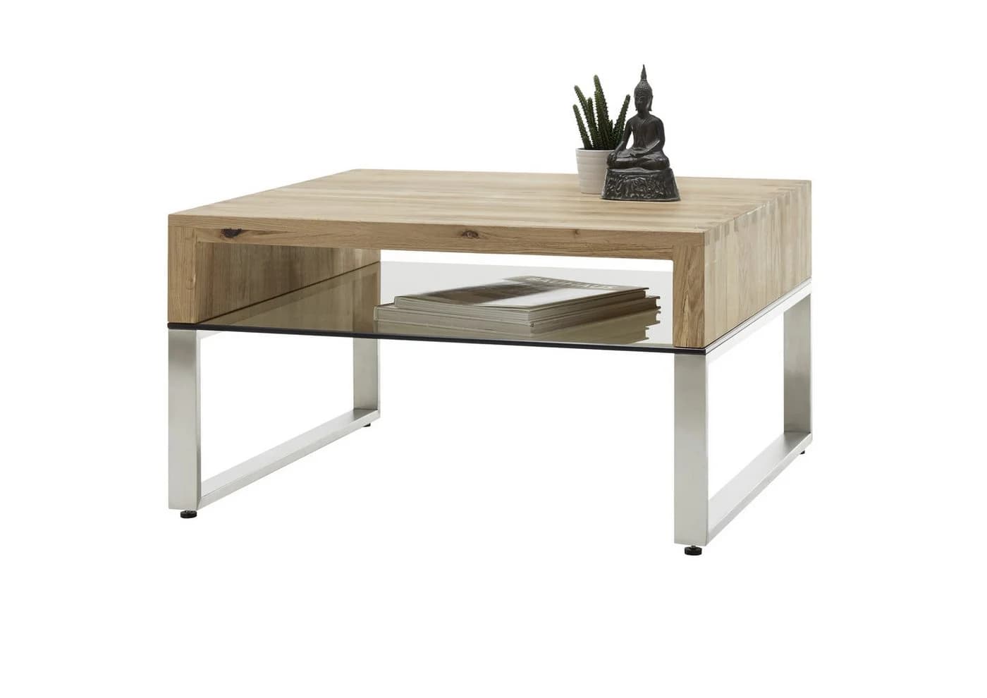 freiraum Couchtisch HILARY mit Glasablage aus massiver Eiche und Metallgestell - Bild 3