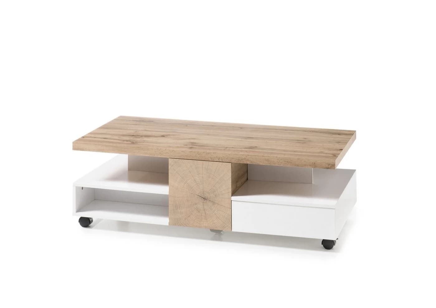 freiraum Couchtisch RENNES mit Stauraum und Rollen MDF Eiche/Weiß - Bild 2