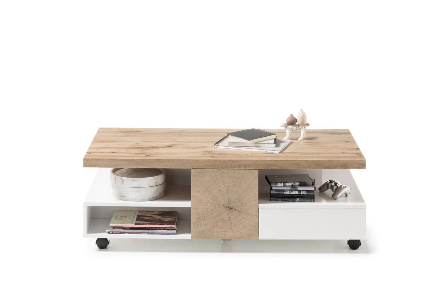 freiraum Couchtisch RENNES mit Stauraum und Rollen MDF Eiche/Weiß - Bild 4