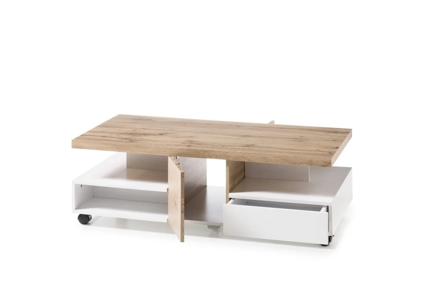 freiraum Couchtisch RENNES mit Stauraum und Rollen MDF Eiche/Weiß - Bild 5