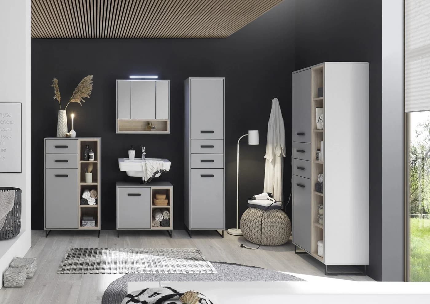 PREISBRECHER Badezimmerspiegelschrank Tunis LED grau matt - Bild 5