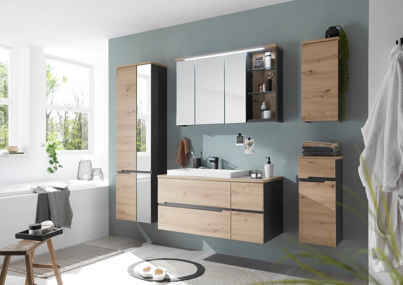 PREISBRECHER Badezimmer-Set Memphis 5-tlg. Grau/Artisan Eiche - Bild 2