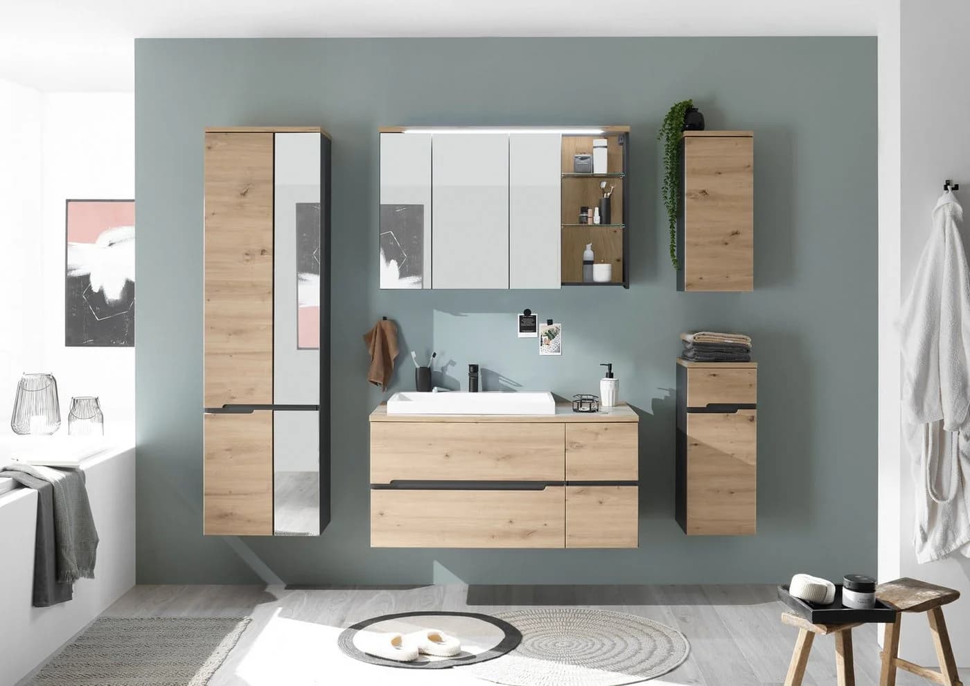PREISBRECHER Badezimmer-Set Memphis 5-tlg. Grau/Artisan Eiche - Bild 3