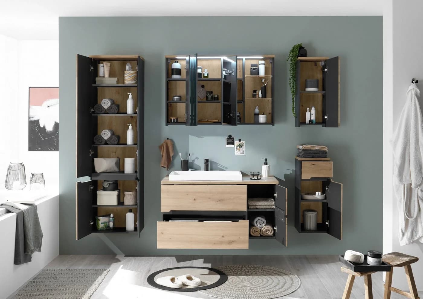PREISBRECHER Badezimmer-Set Memphis 5-tlg. Grau/Artisan Eiche - Bild 4
