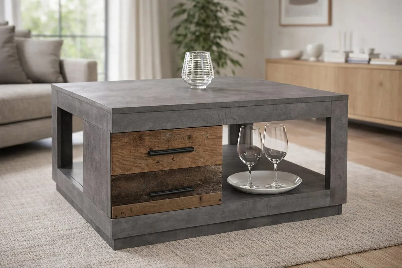 Couchtisch Fulda 2 Schübe betonoxid Old Style 80x45,6x80cm - Bild 2