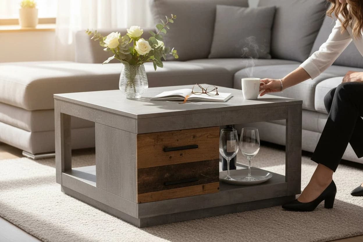 Couchtisch Fulda 2 Schübe betonoxid Old Style 80x45,6x80cm - Bild 3