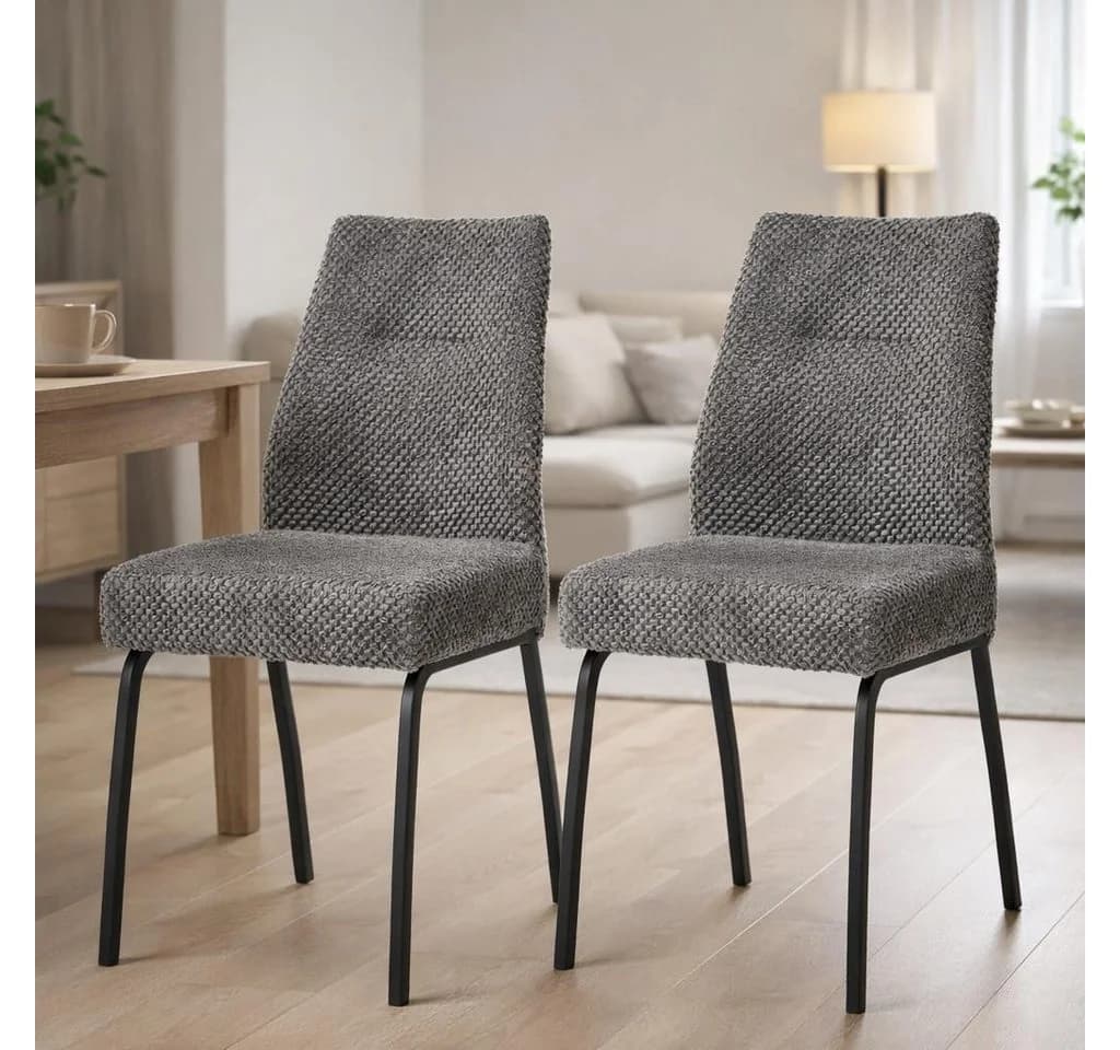 möbelando Esszimmerstuhl Jane 2er Set Federkern grau schwarz - Bild 2