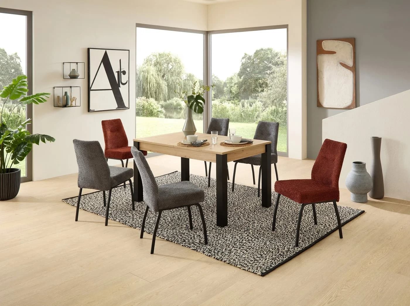 möbelando Esszimmerstuhl Jane 2er Set Federkern grau schwarz - Bild 5