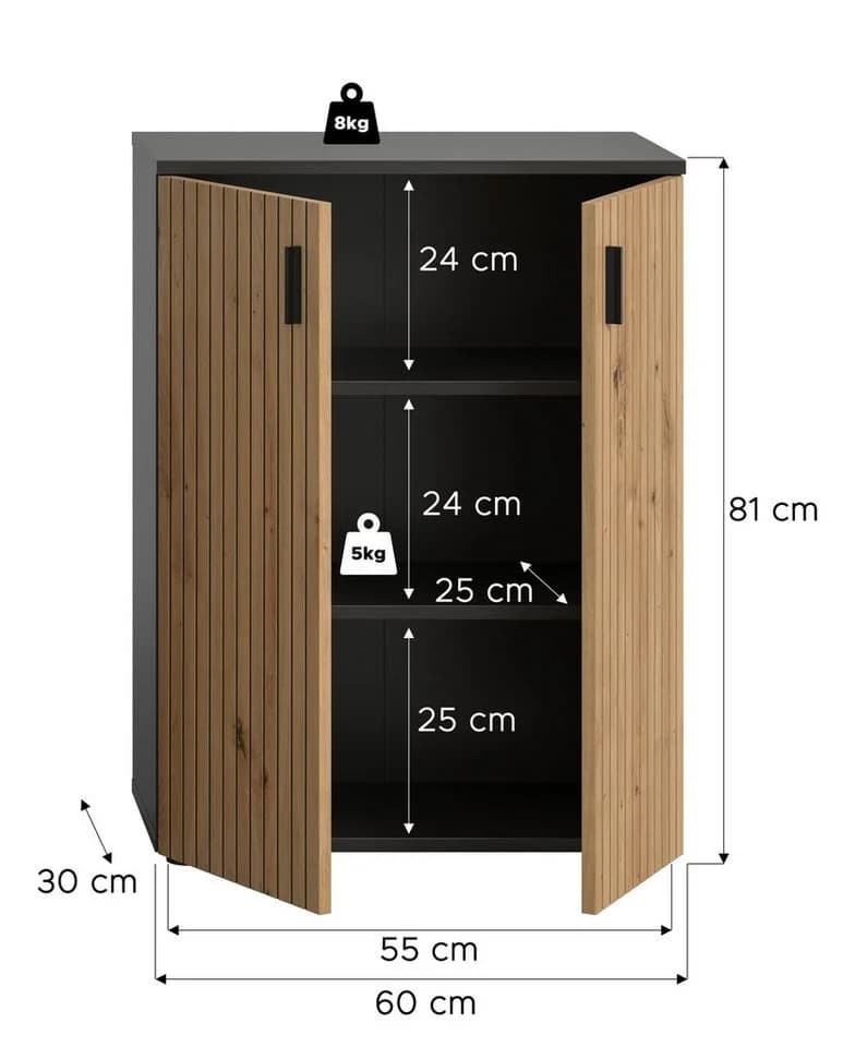 freiraum Hochschrank Mone Basalt/Artisan Oak 60x81x30cm - Bild 4