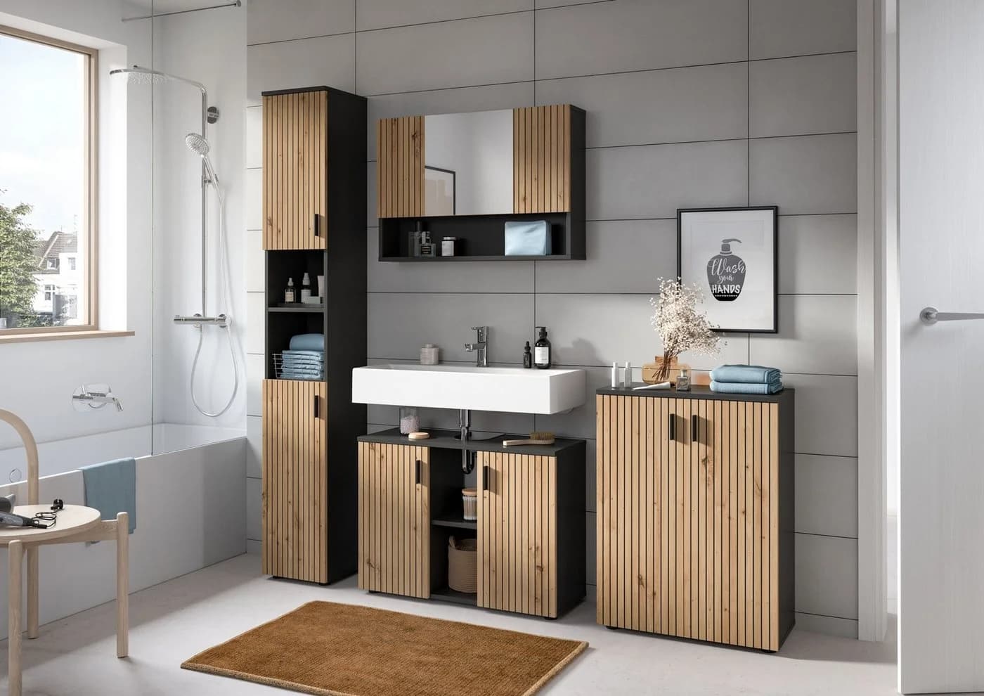 freiraum Hochschrank Mone Basalt/Artisan Oak 60x81x30cm - Bild 5
