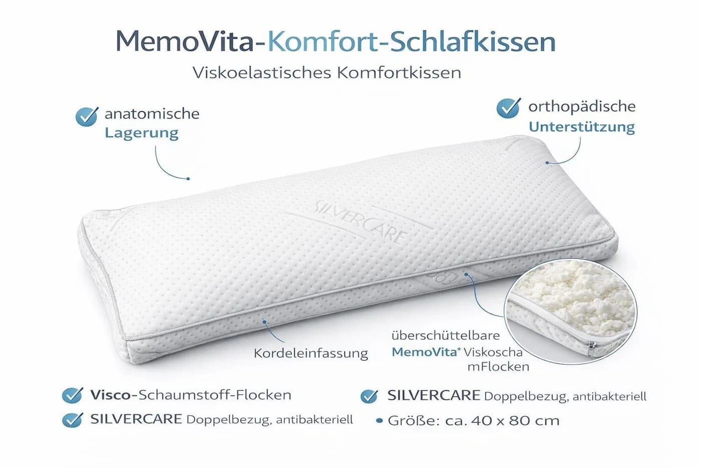 möbelando Kopfkissen Schnarchinator MemoVita-Viskoelastik Weiß - Bild 3
