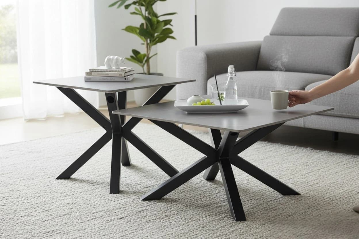 möbelando Couchtisch Janin 2er-Set Keramik Steinoptik Grau Schwarz - Bild 3
