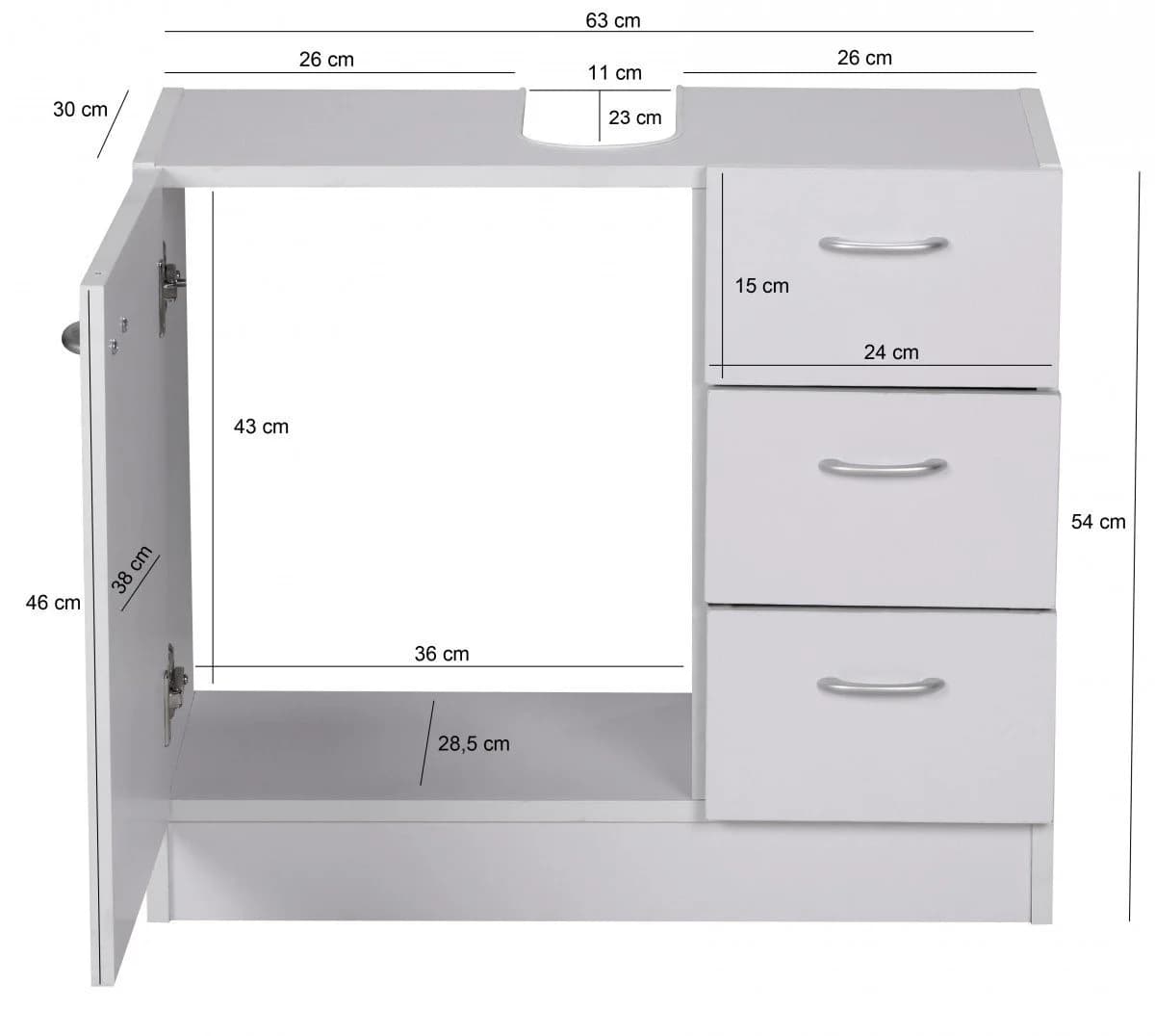 freiraum Waschbeckenunterschrank WL1.345 Weiß mit 3 Schubladen - Bild 4