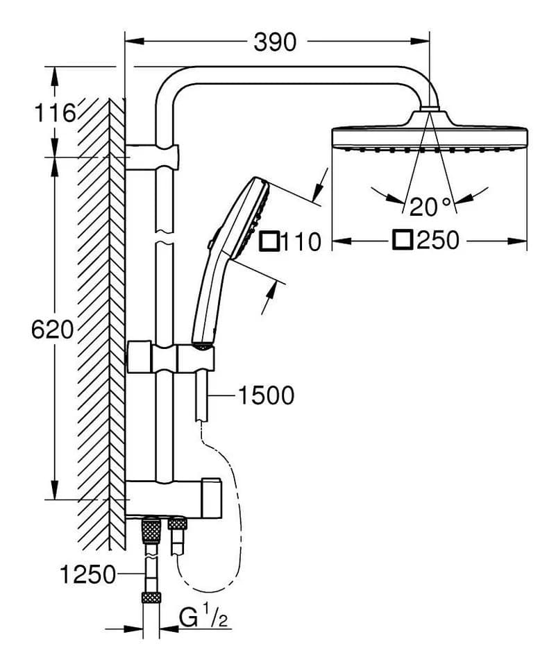 Grohe Duschsystem Vitalio Comfort 250 Flex Schwarz Matt