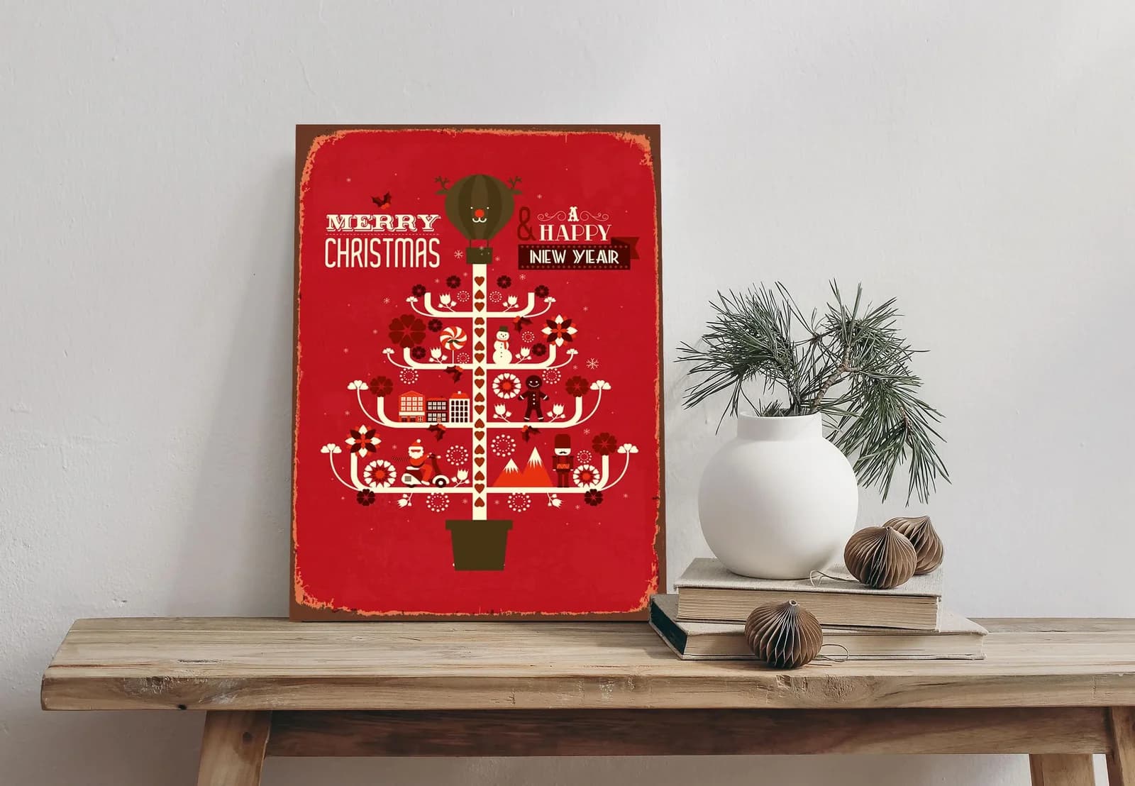 Queence Alu-Dibond-Druck Weihnachtsbaum Rot