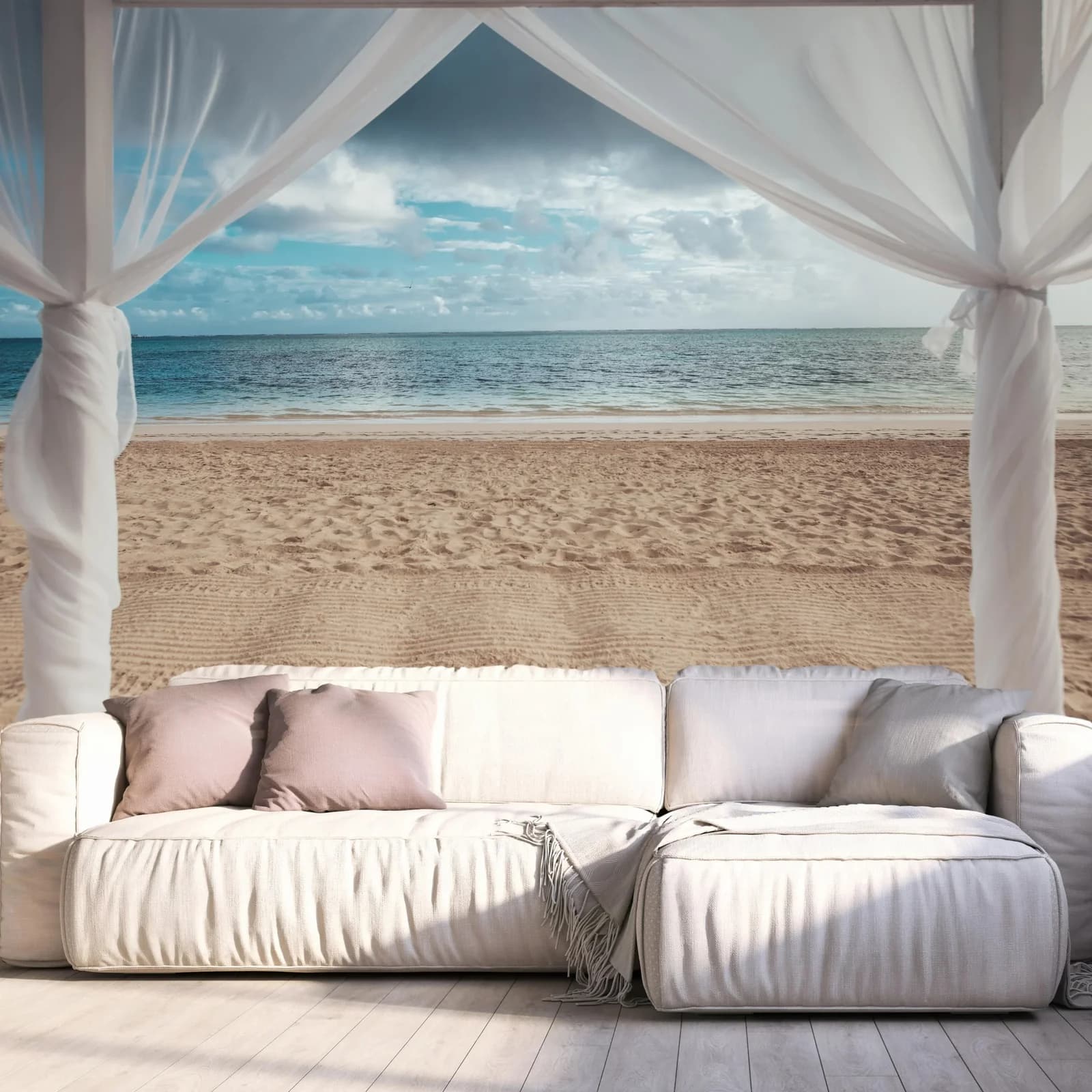 QUEENCE Fototapete Pergola am Meer weiß selbstklebend Vinyl