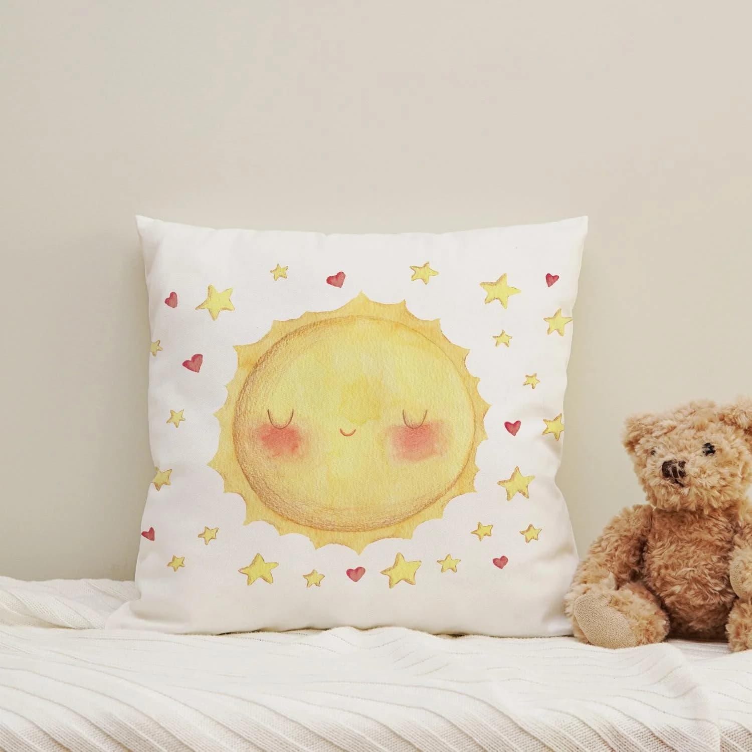 QUEENCE Dekokissen 40x40cm Gelb Vollmond Motiv Micro-Velour