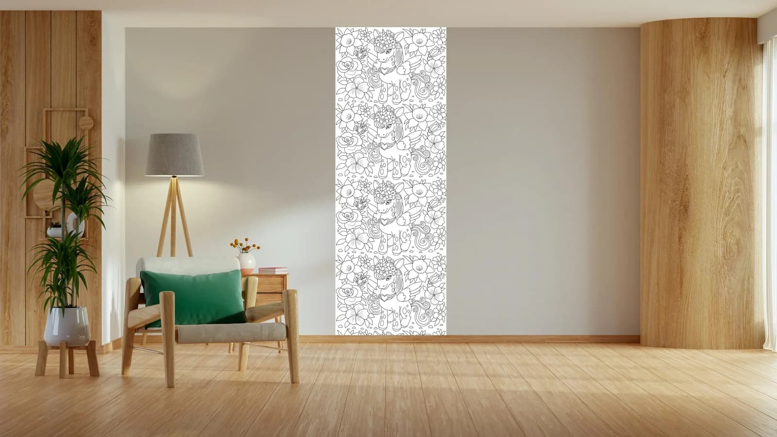 QUEENCE Wandsticker Einhorn in Blumenwiese Weiß DIY zum Bemalen