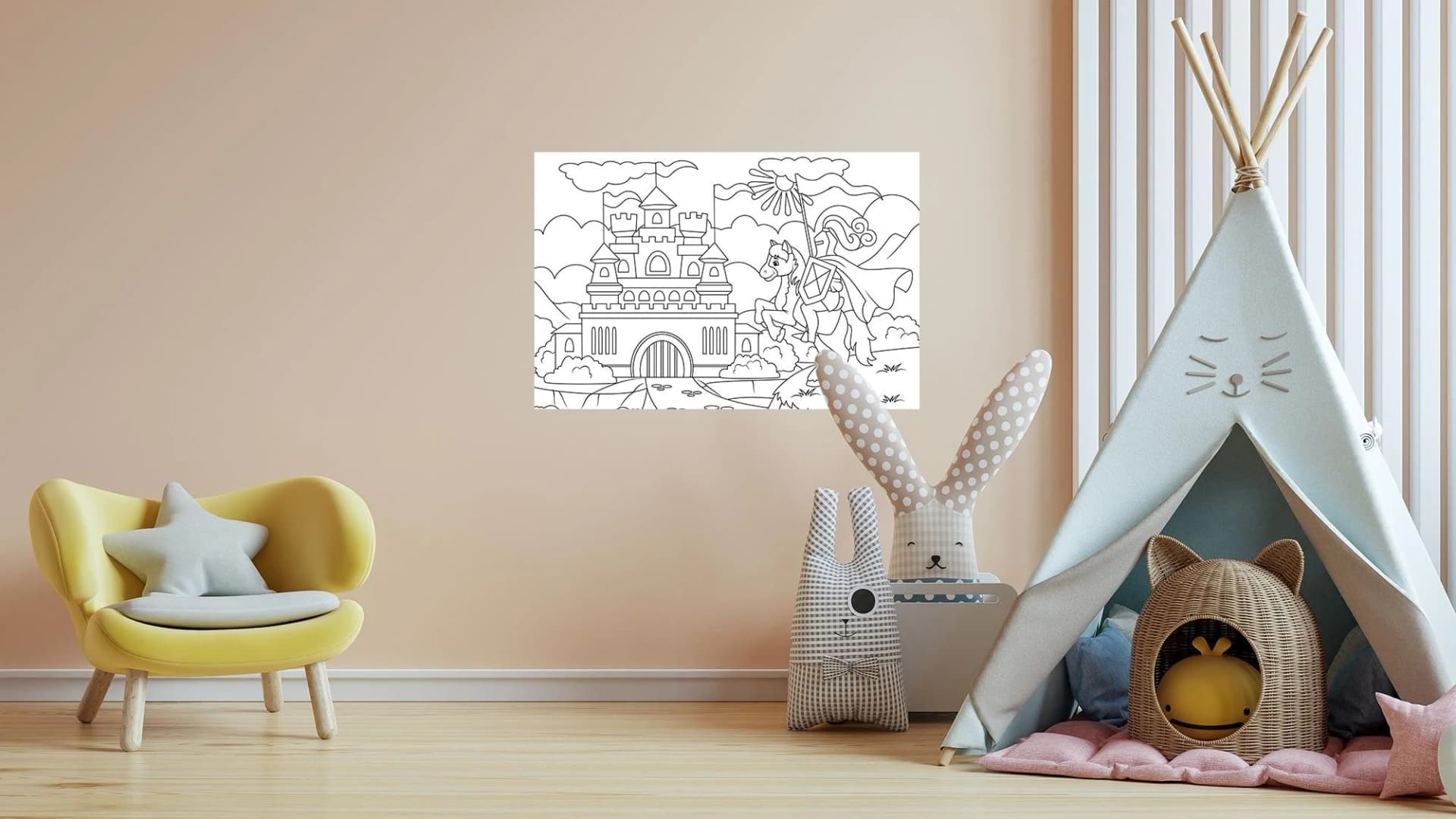 QUEENCE Wandsticker Ritterburg Weiß DIY zum Ausmalen Vinyl