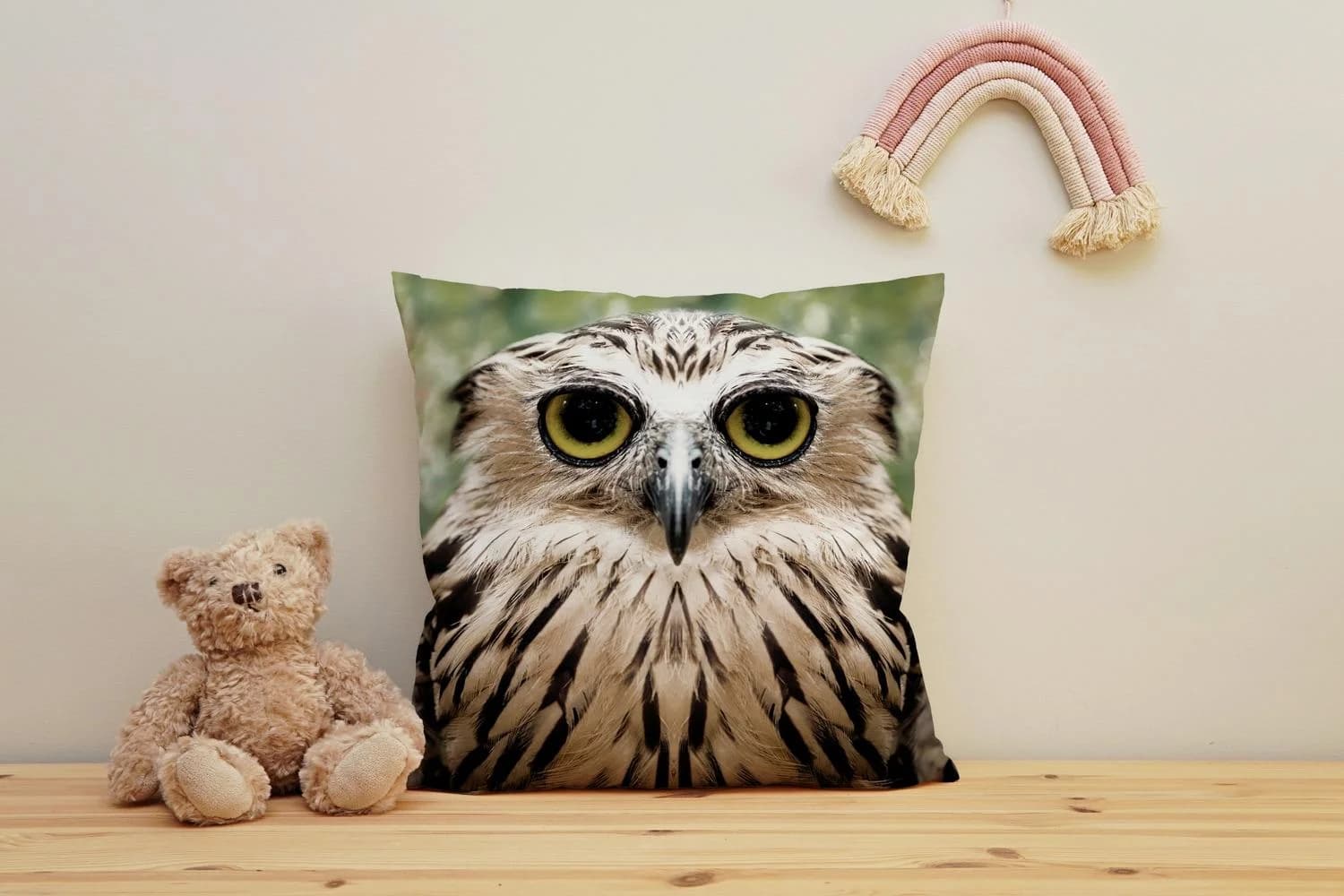 QUEENCE Dekokissen Eule Grün 40x40 cm Polyester