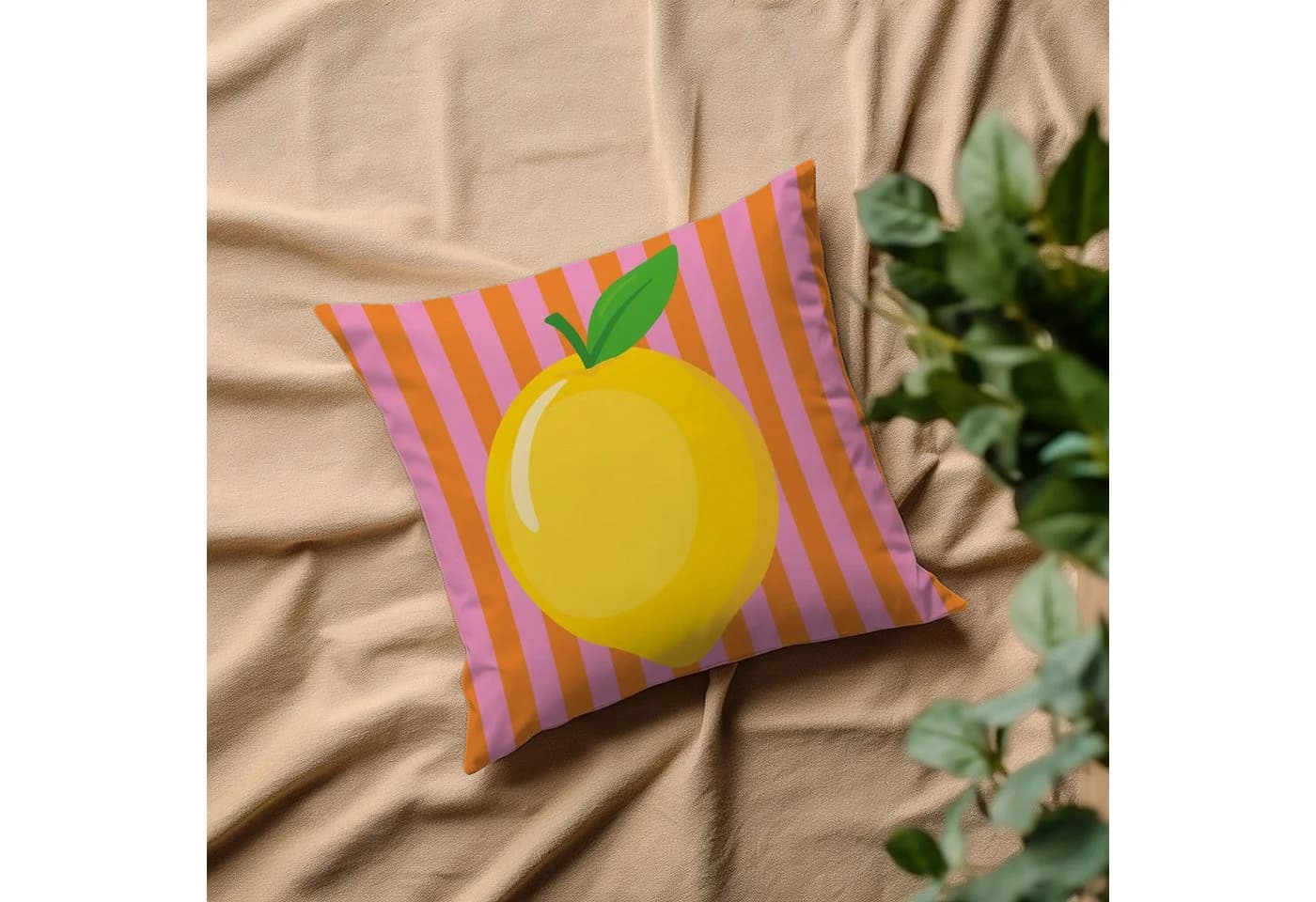 queence Dekokissen Zitrone gestreift 40x40 cm
