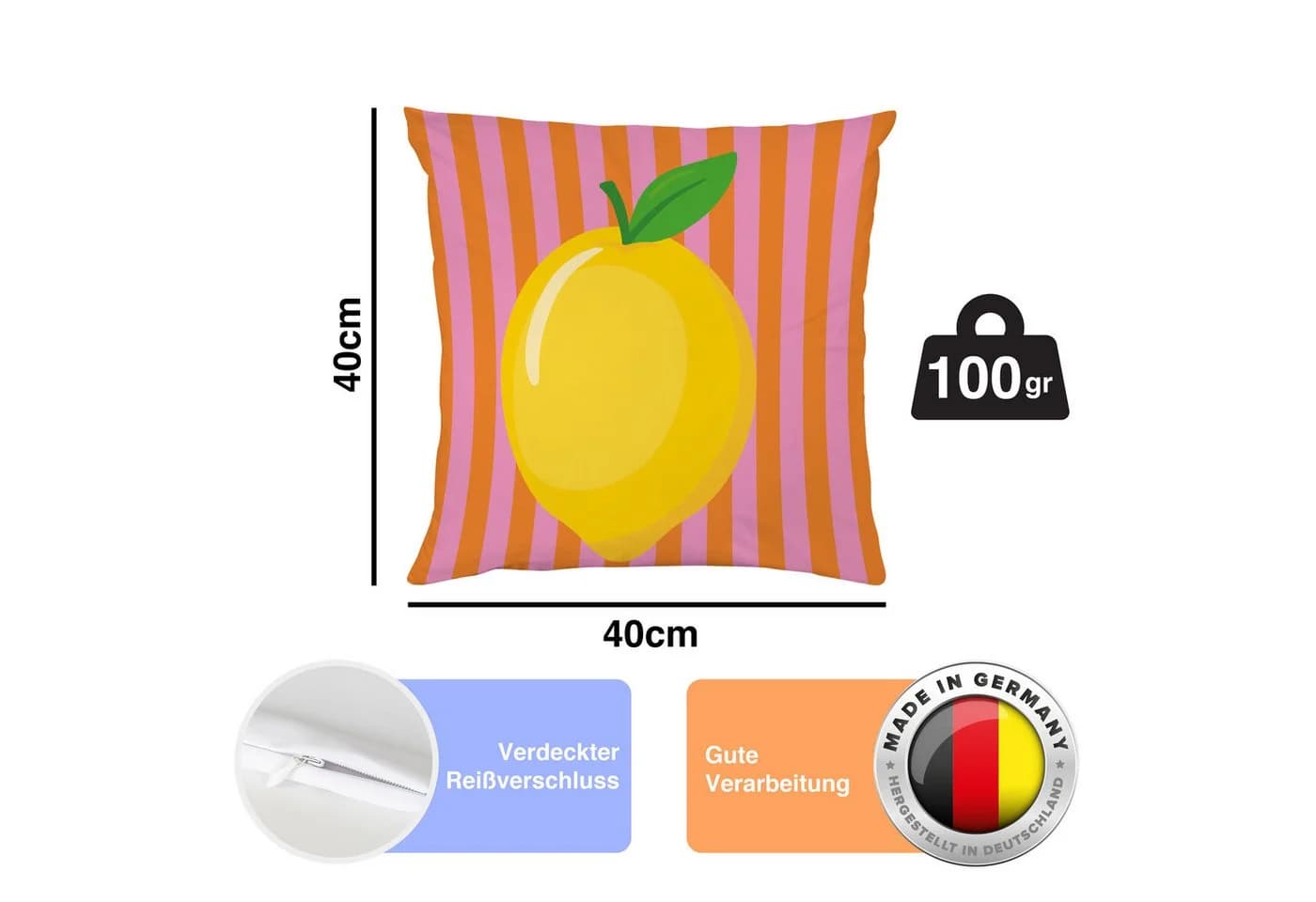 queence Dekokissen Zitrone gestreift 40x40 cm - Bild 3