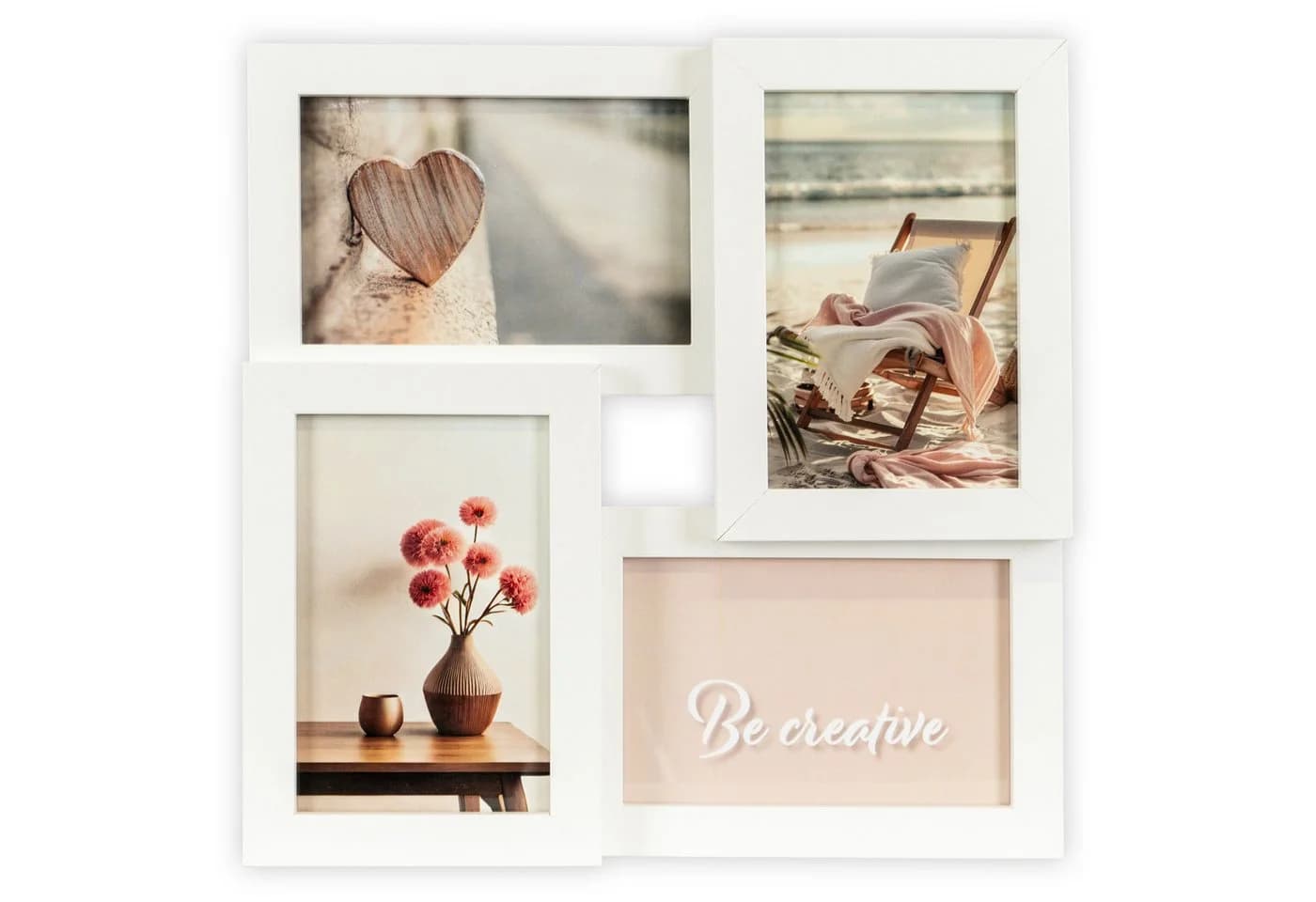 queence Bilderrahmen Collage Rahmen 3D Holz in Weiß für 4 Fotos 10x15 cm - Bild 2