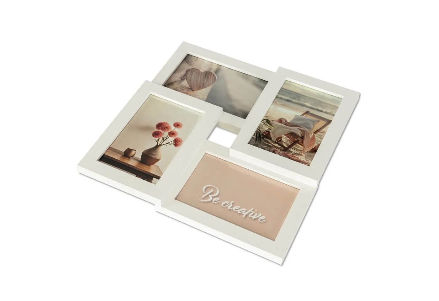 queence Bilderrahmen Collage Rahmen 3D Holz in Weiß für 4 Fotos 10x15 cm - Bild 3