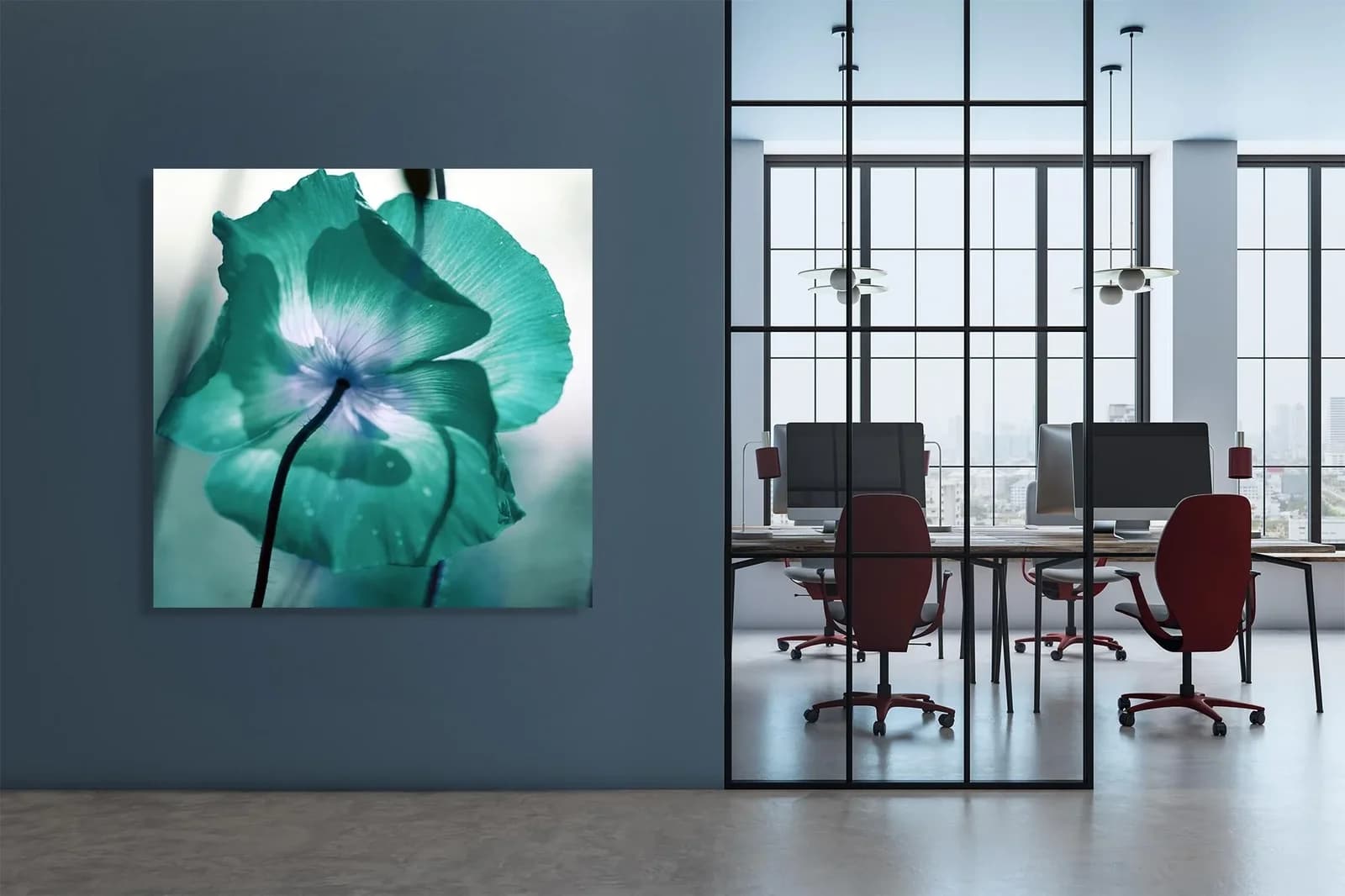 QUEENCE Akustikbild Blüte in Türkis Blumen