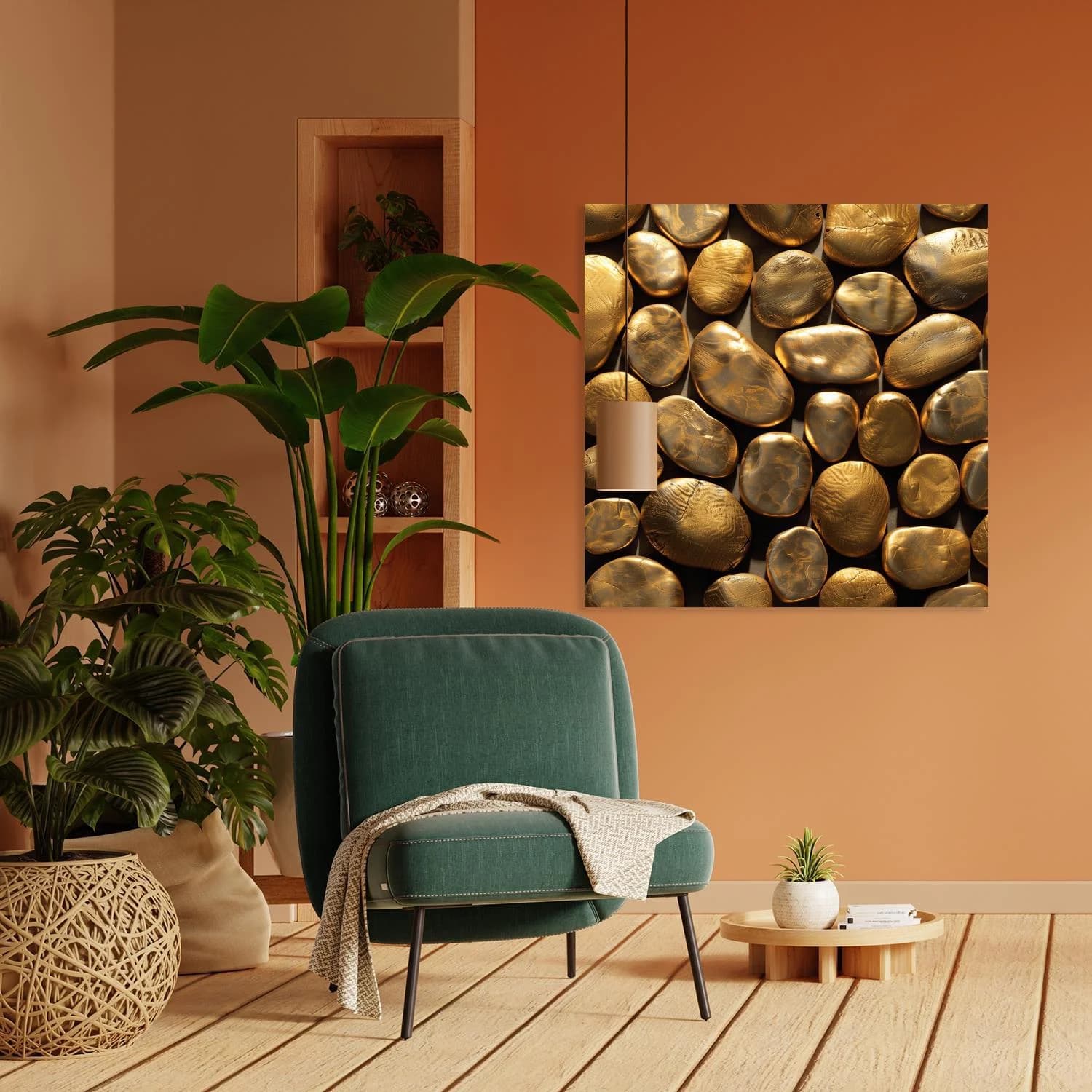 Acrylglasbild QUEENCE "Goldene Steine" HD Premium Kunstdruck