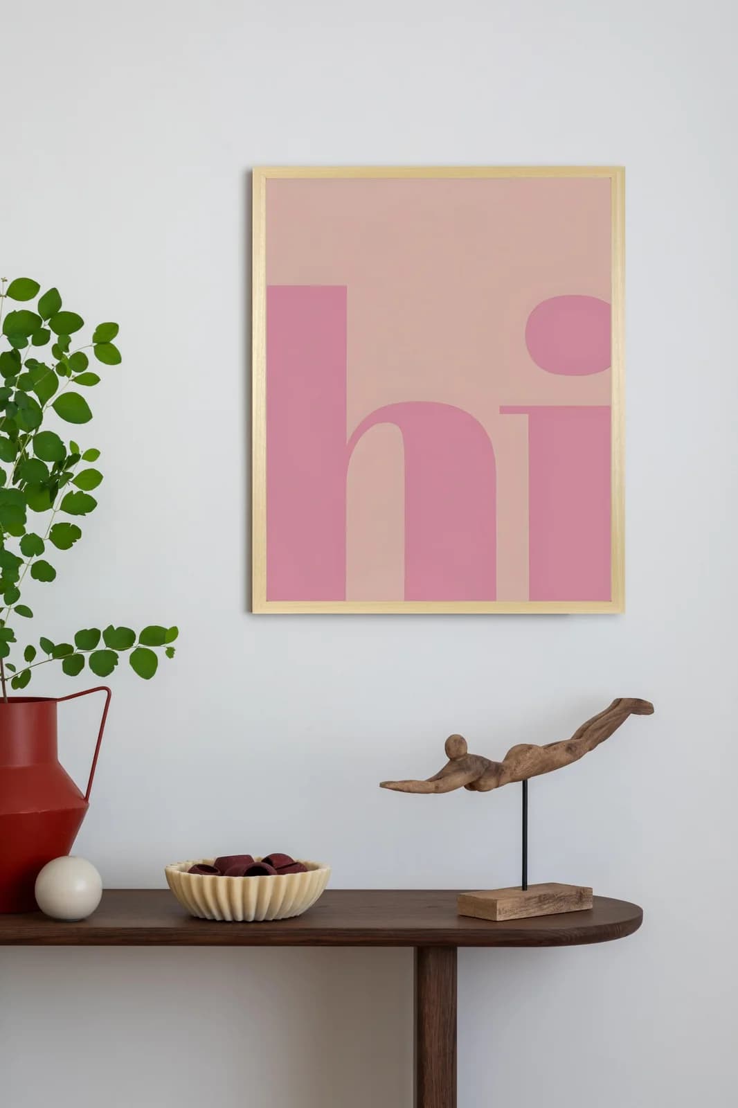 Bild mit Rahmen QUEENCE Wanddeko Hi Schriftzug Braun Kunstdruck Pastell