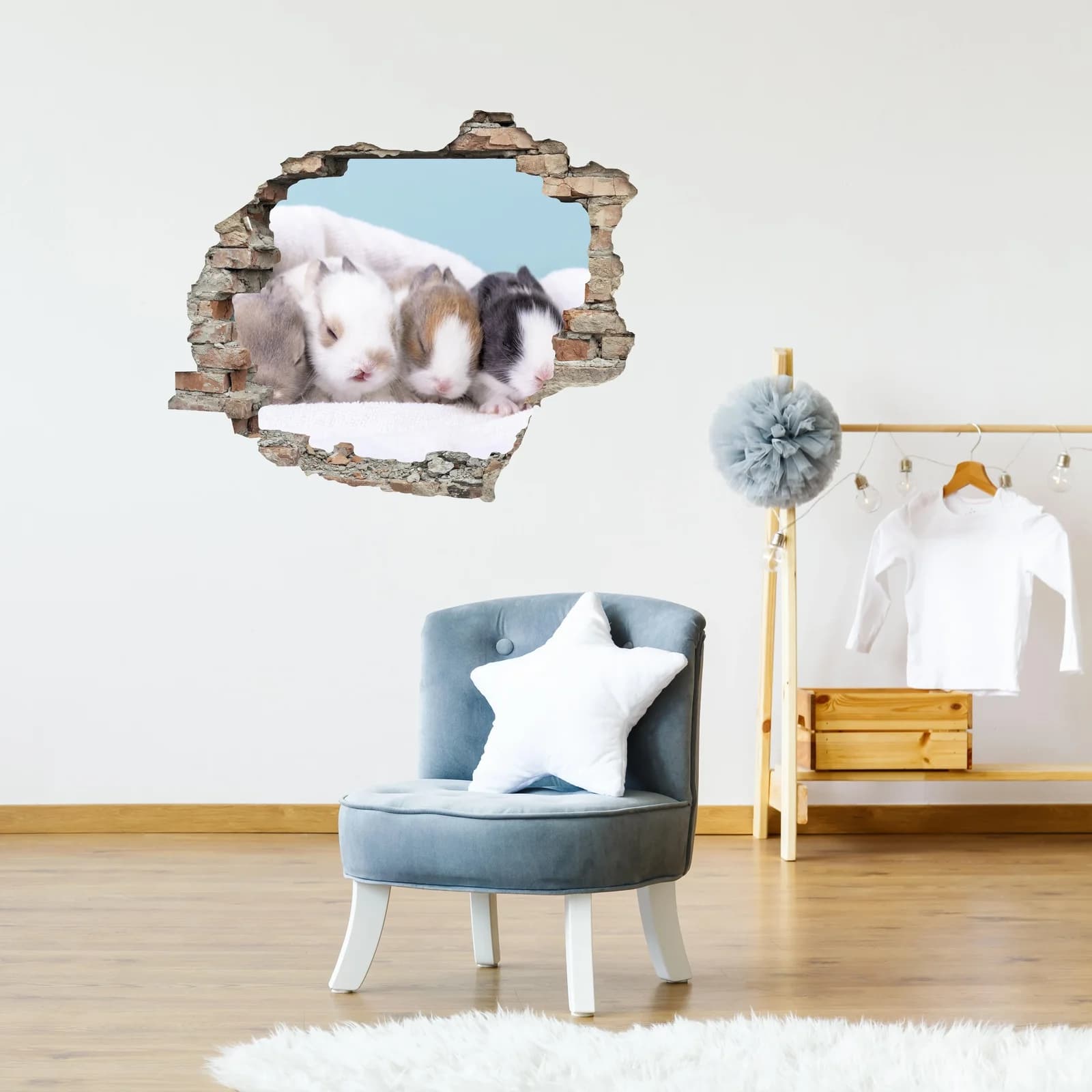 3D-Wandtattoo QUEENCE "Hasenbabies" Bunt Kaninchen