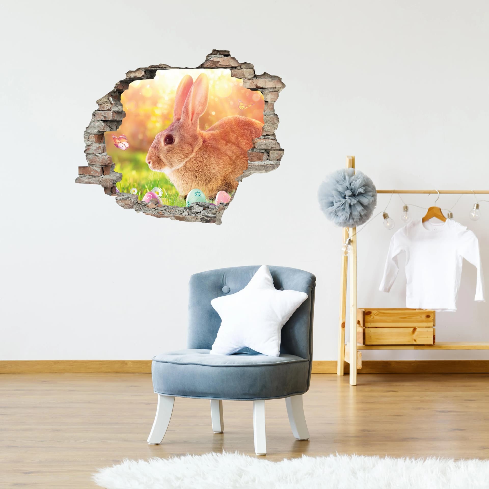 3D-Wandtattoo Osterhase mit Schmetterling Bunt