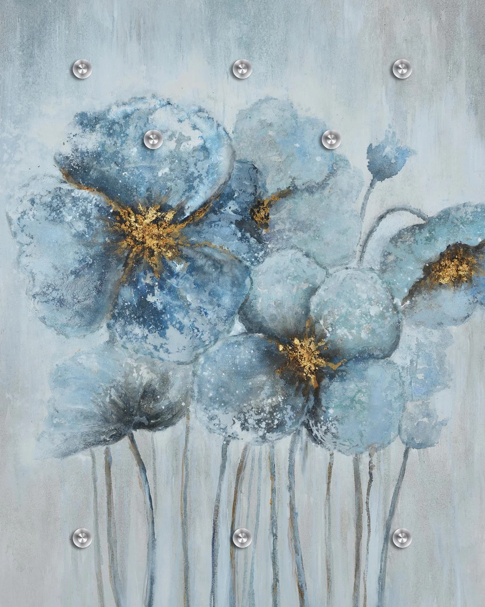 QUEENCE Wandgarderobe Mohnblume inkl. Edelstahlhaken Blau