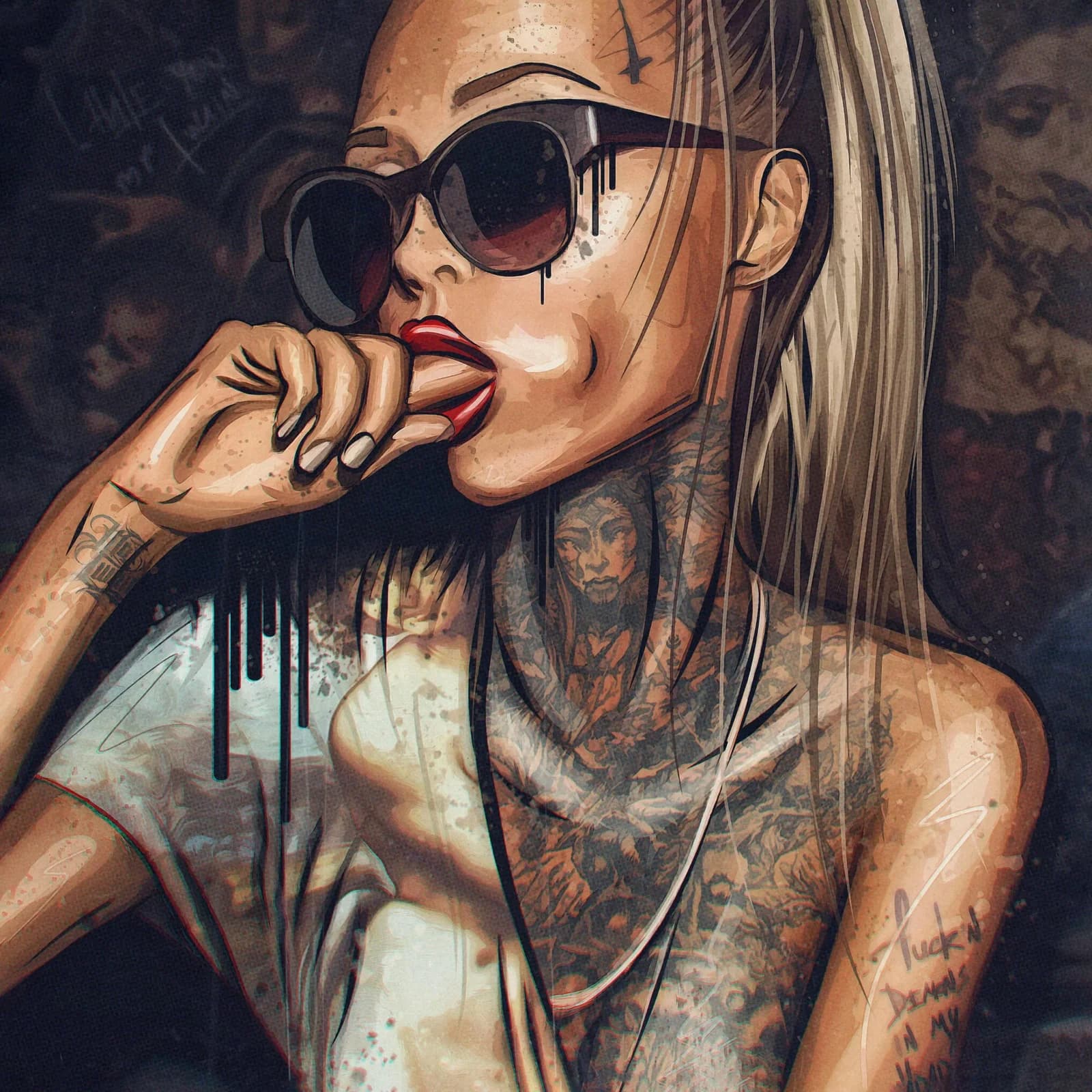 Leinwandbild Sexy Tattoo Girl auf Keilrahmen 90x90 cm