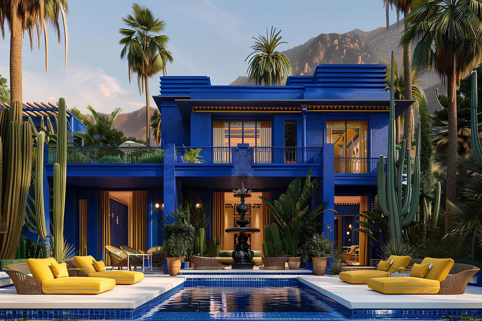 QUEENCE Acrylglasbild Villa mit Palmen in Los Angeles USA
