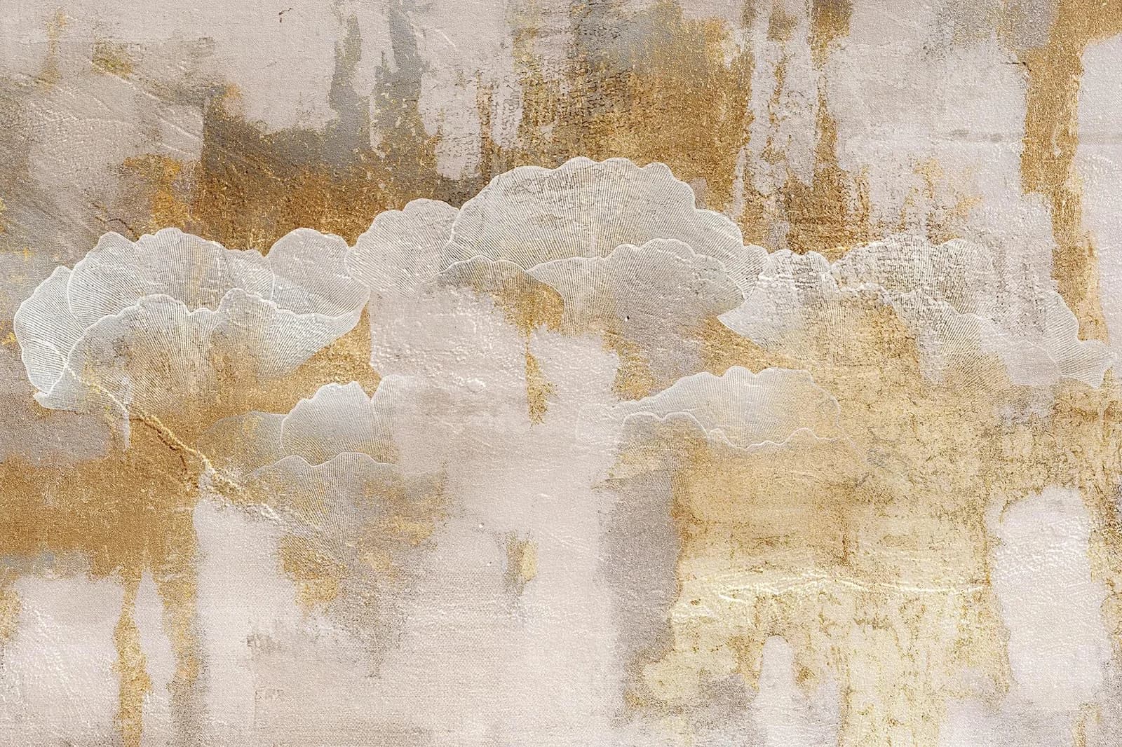 QUEENCE Leinwandbild Ginkgo Abstrakt Gold Beige Weiß