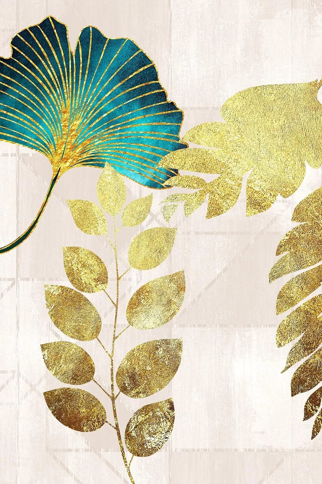 QUEENCE Leinwandbild Ginkgo und Blätterbild Gold/Weiß/Grau