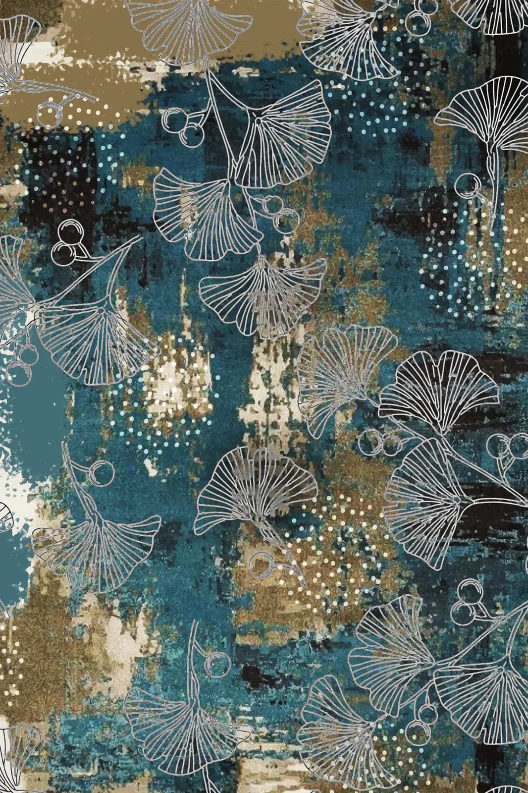 QUEENCE Leinwandbild Ginkgo in Gold und Türkis Premium-Canvas
