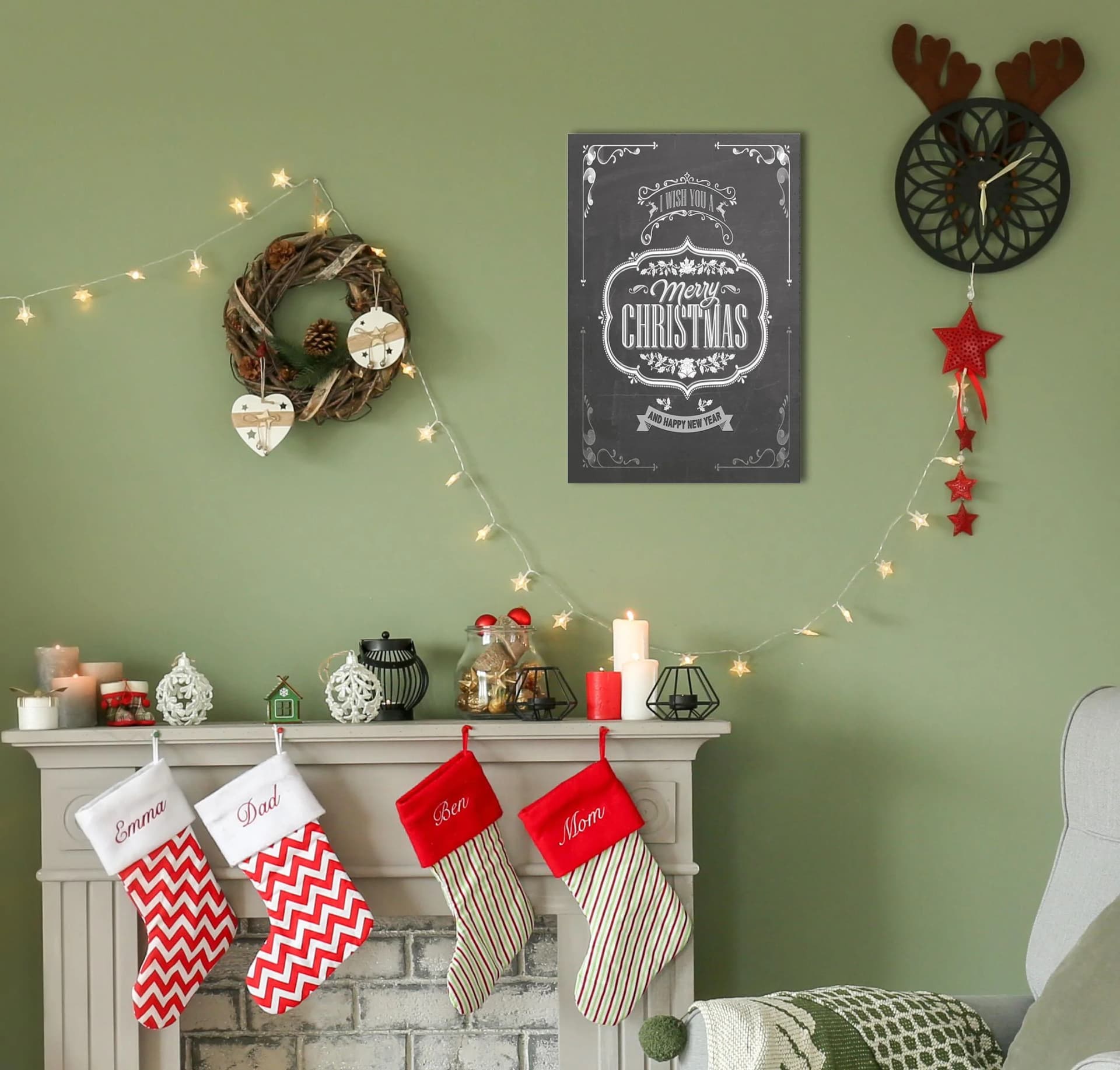 Metallbild QUEENCE "Wish you a Merry Christmas" Weiß Schriftzug