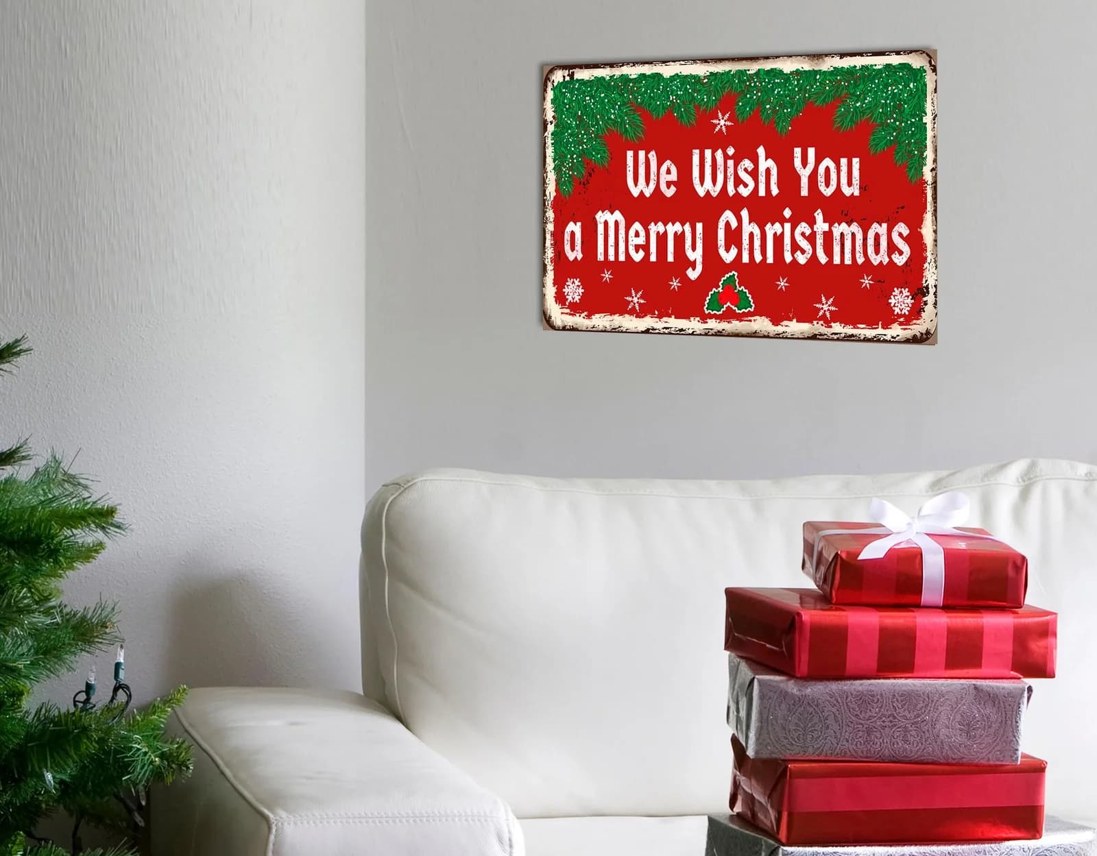 QUEENCE Metallbild We Wish You a Merry Christmas Grün Rot