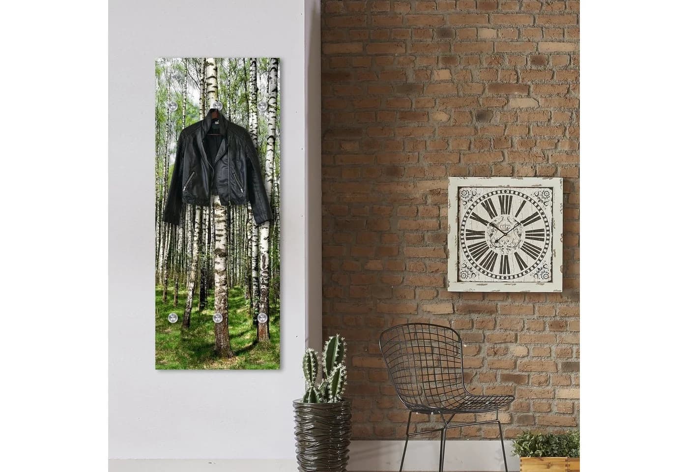 queence Wandgarderobe Birke Acrylglas mit 6 Edelstahlhaken