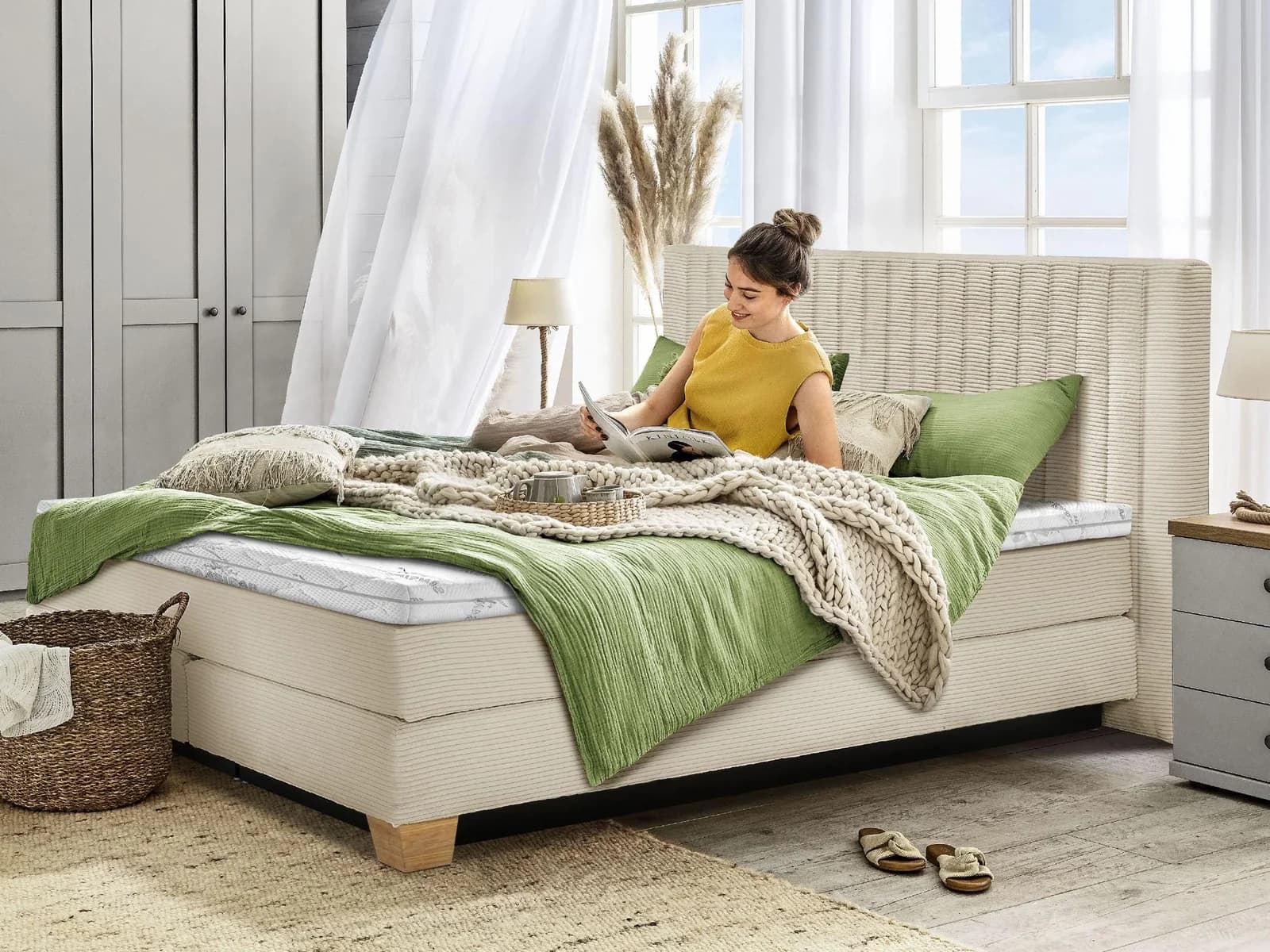 Boxspringbett SANSIBAR BILLUND Stoffbezug Cream