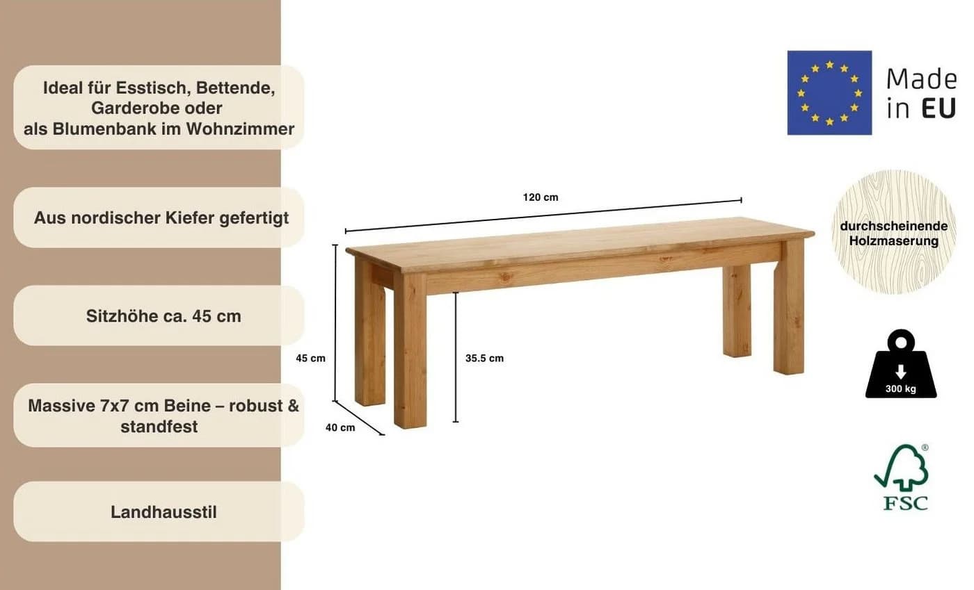 OTTO HOME Konrad Sitzbank Beige Massivholz Kiefer - Bild 3