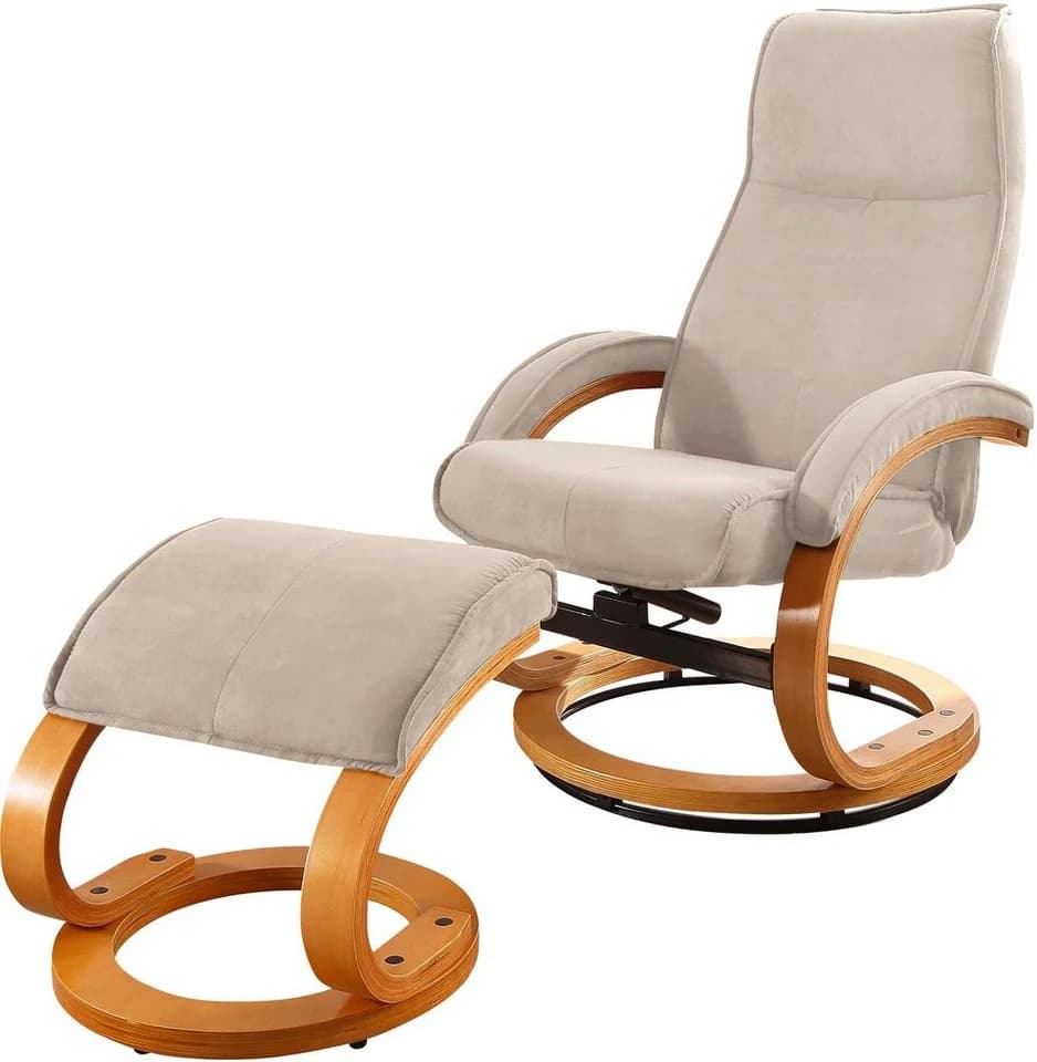 Home affaire Relaxsessel Paris mit Hocker - Beige Naturleder