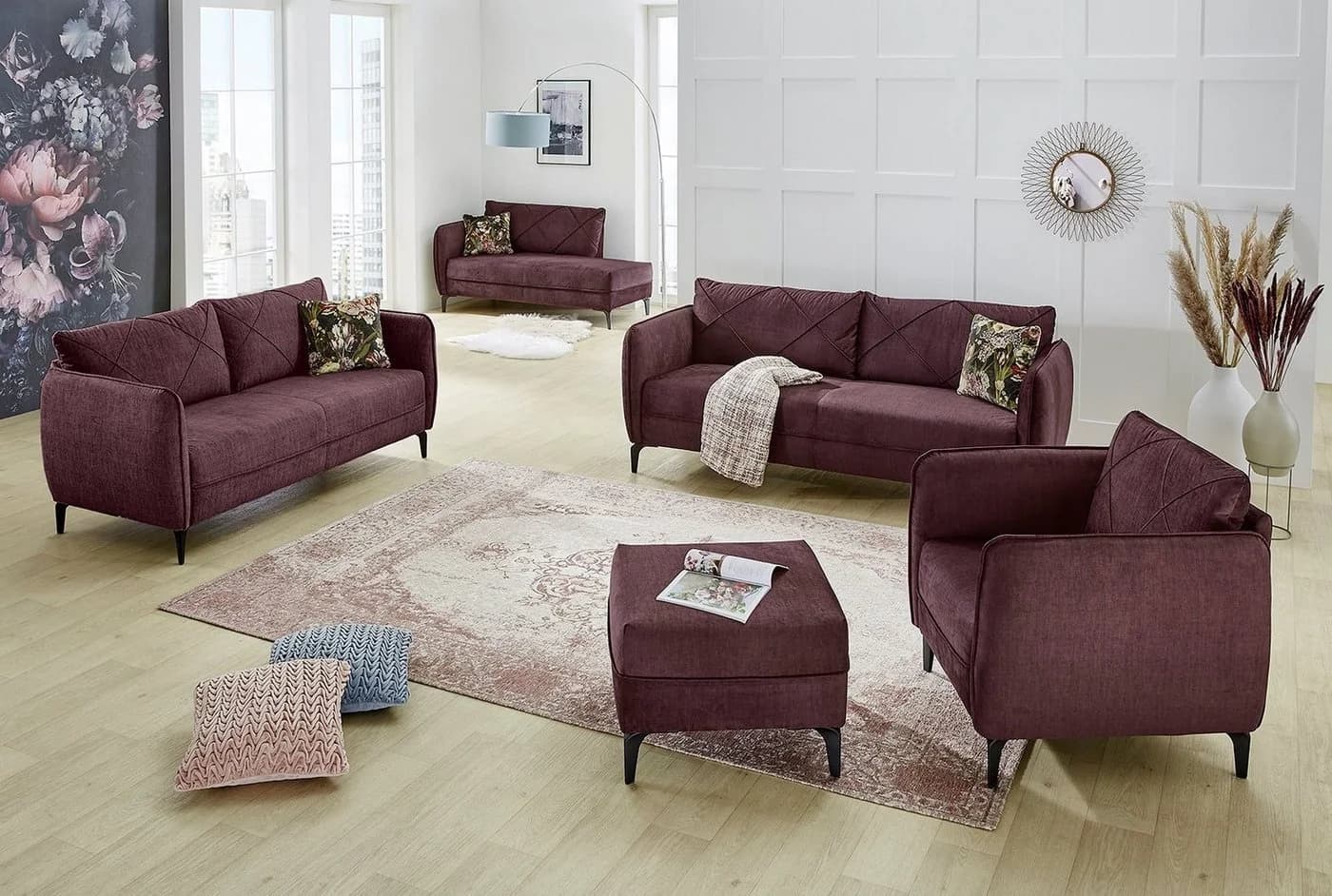Jockenhöfer Gruppe Novara 2,5-Sitzer Sofa Aubergine Retro - Bild 3