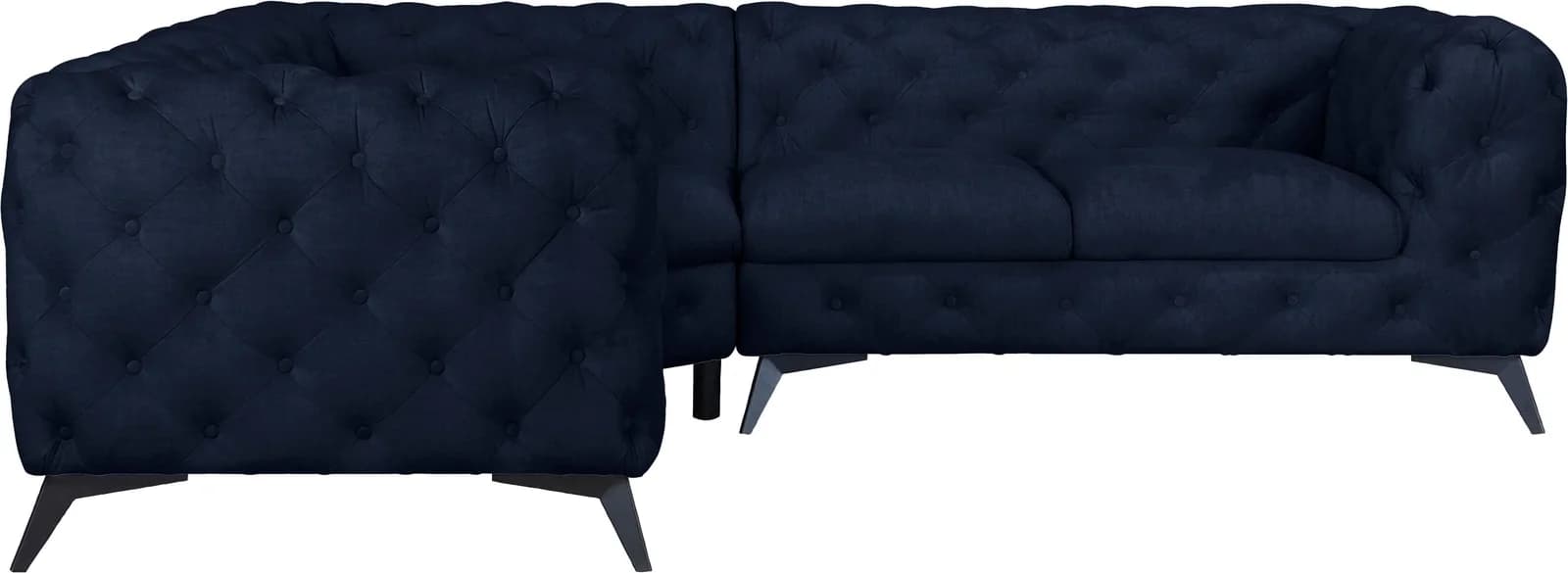 HOME AFFAIRE Chesterfield Ecksofa GLYNIS L-Form Blau Samtoptik