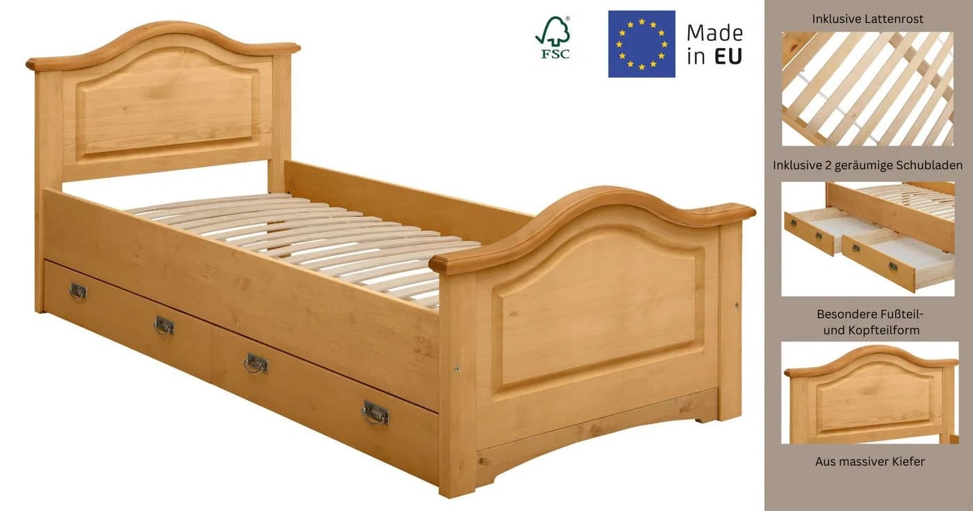 OTTO HOME Massivholzbett Konrad Beige Natur Stauraum Landhausstil - Bild 3