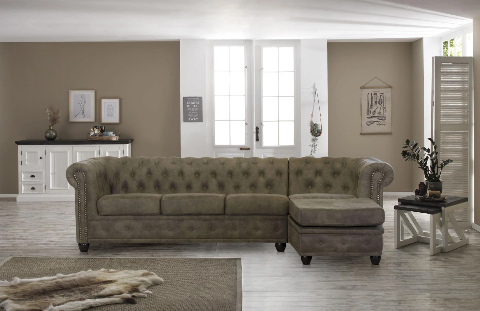HOME AFFAIRE Chesterfield-Sofa Rysum L-Form Grau Microfaser Lederoptik